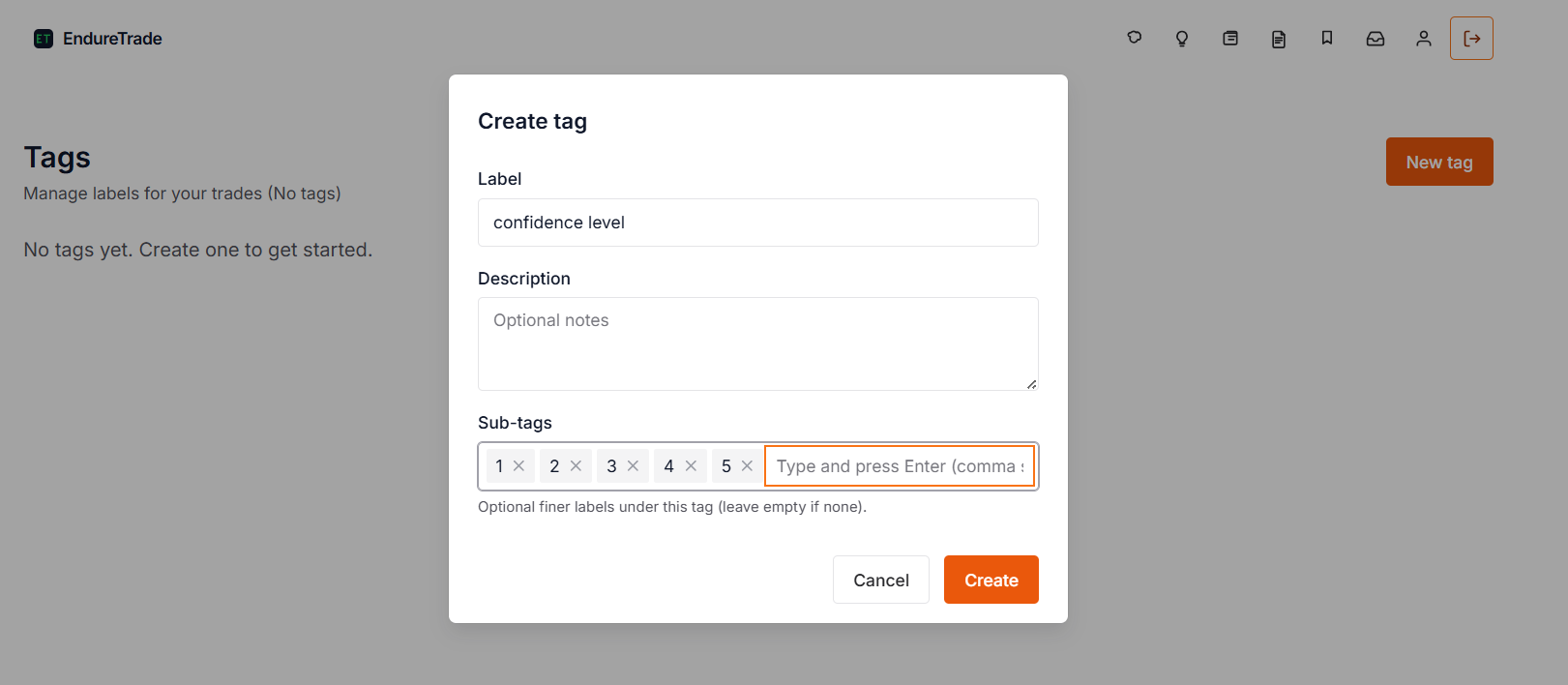 Creating tags and sub-tags in the web app